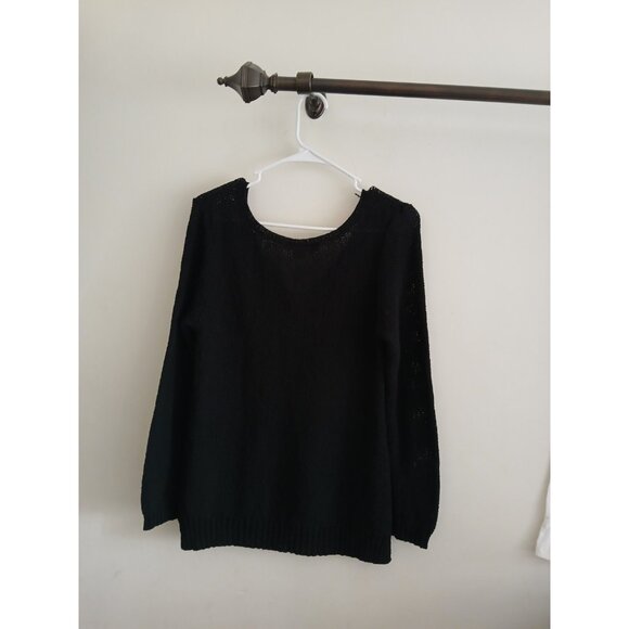 Boston Proper Womens M Black Knit Pullover Sweater V-neck Boho Casual Elevated - Picture 7 of 8